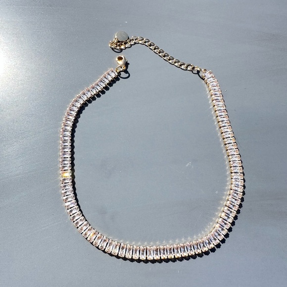 Anthropologie Gold-Tone Clear Crystal Tennis Necklace - Picture 3 of 5